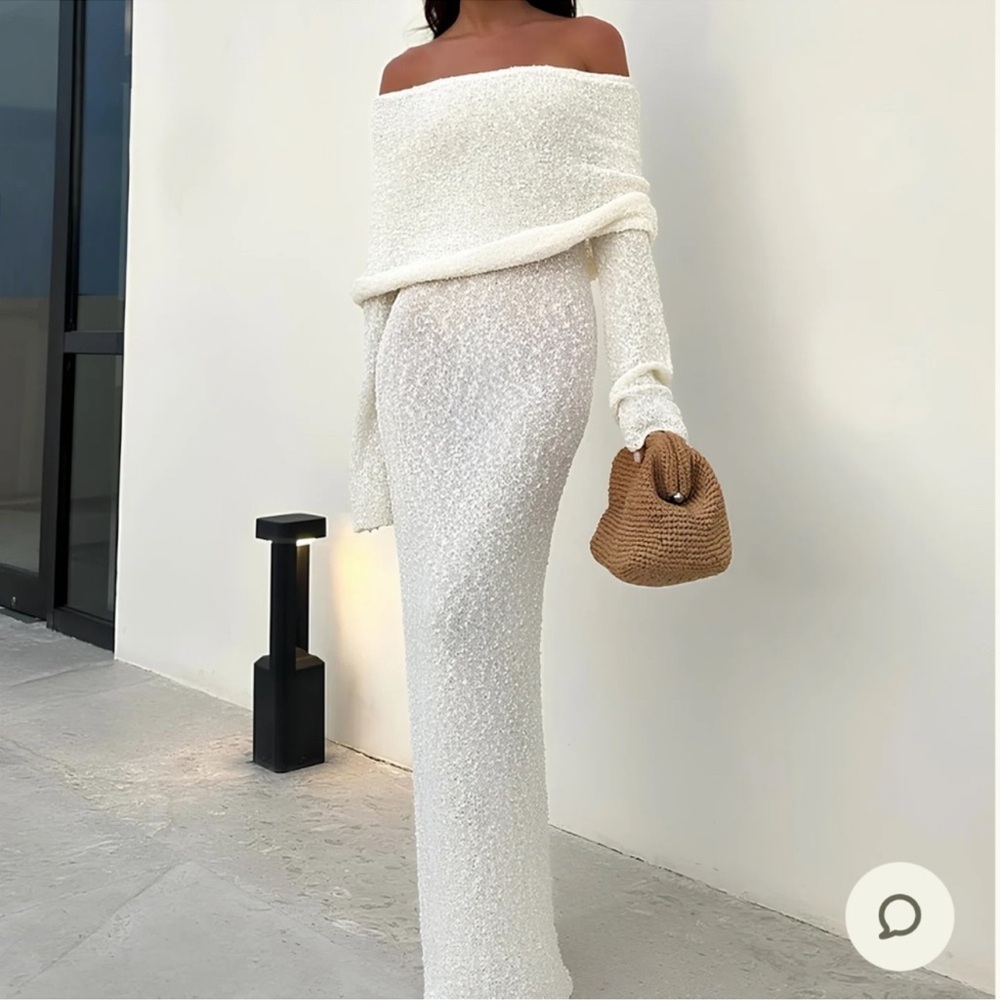 Meshki Marisol Off-Shoulder Boucle Maxi Dress - Ivory